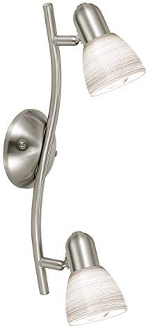 Eglo Ceiling Light Dakar 1, 2-Light Ceiling lamp, Steel Ceiling Spotlight, Colour: matt Nickel, Glass: White Milk Glass with Wiping Technique, Fitting: E14