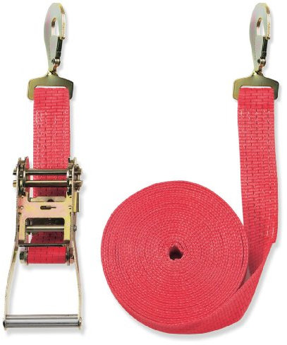 Braun Spanngurt 5000 daN, zweiteilig, für Profis nach DIN EN 12195-2, Farbe Rot, 8 M Länge, 50 mm Bandbreite, mit Ratsche und Gedrehten Karabinerhaken