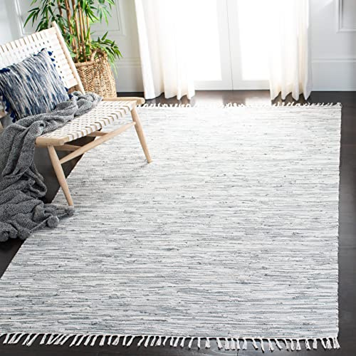 SAFAVIEH Montauk Collection Area Rug - 5' x 8', Silver, Handmade Fringe Cotton, Ideal for High Traffic Areas in Living Room, Bedroom (MTK753A)