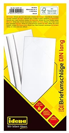 Idena 10219 - Briefumschläge ohne Fenster DIN lang, 25 Stück selbstklebend, Umschläge aus 75 g/m² FSC-Mix Papier in Weiß
