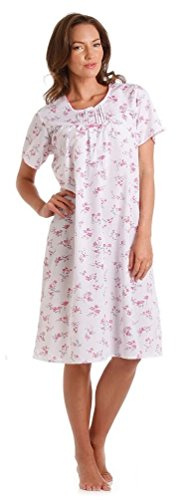 Ladies Poly Cotton Floral Short Sleeve Nightdresses by Lady Olga from 22-24 Pink