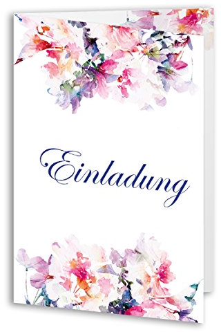 (20 x) Einladungskarten Geburtstag Blumen Aquarell Edel Klappkarte Einladungen