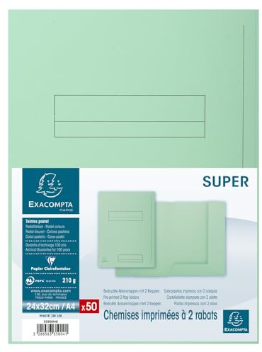EXACOMPTA Paquet de 50 chemises 2 rabats JURA en carte 240 grammes coloris vert