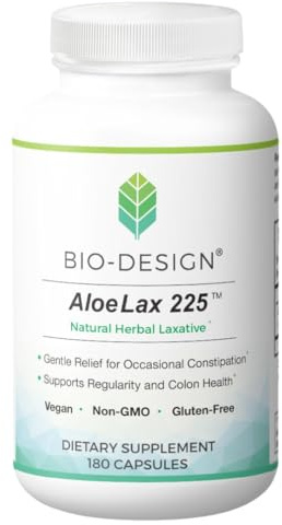 Bio-Design Aloe Lax 225 – Natural Herbal Laxative for Gentle, Effective Constipation Relief – Supports Digestive Regularity – Aloe Ferox 225 mg – 180 Capsules