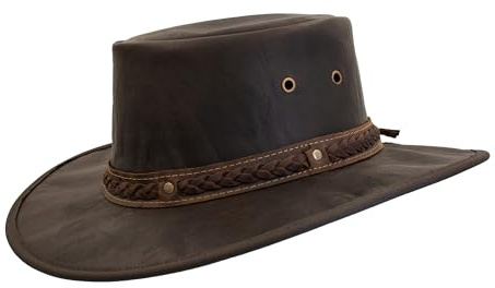 Barmah Chapeau Squashy Crackle Kangaroo Homme - Made in Australia malleable Outdoor de Voyage avec Bandeau en Cuir Printemps-ete Ete - XXL (62-63 cm) Marron