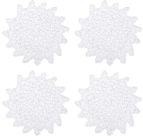 kilofly Crochet Cotton Lace Table Placemats Doilies Value Pack, 4pc, White, Net, 6 inch