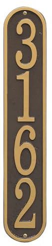 Whitehall Personalized Cast Metal Address Plaque, USA Made Custom Architectural House Number Sign, Vertical, 3.5 x 19 inches, Bronze with Gold Numbers
