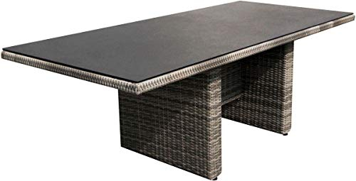 PLOß Rabida Dining Tisch, Champagner-meliert, Polyrattan, 220 x 100 cm, Glasplatte in Steinoptik