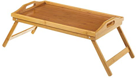 D'CASA Bandeja Cama Plegable con Patas bambú Natural 50 x 30 x 22 cm