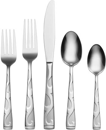 Oneida Silverware Set For 8, Tuscany 45-Piece Everyday Flatware Set with Serving Utensils, Service For 8, 18/0 Stainless Steel, Dishwasher Safe, Knives Spoons And Forks Sets, Dining (Silver, 45 Piece)