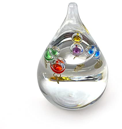 TEAR DROP shaped GALILEO THERMOMETER with five floating globes | measures temperatures from 18 degrees Centigrade to 24 degrees | also in Fahrenheit | Weather station | indoor room thermometer