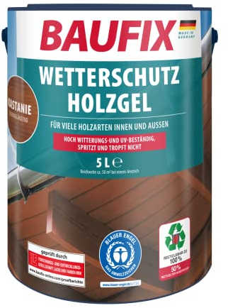 BAUFIX Wetterschutz-Holzgel kastanie, seidenglänzend, 5 Liter, Holzlasur, tropfgehemmte Holzlasur, für alle Holzarten, witterungsbeständig