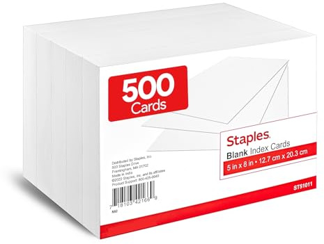 Staples Index Cards, 5 x 8, Blank, White, Acid‑Free, 500 Pack – Unruled Cards for Notes, Recipes & Presentations