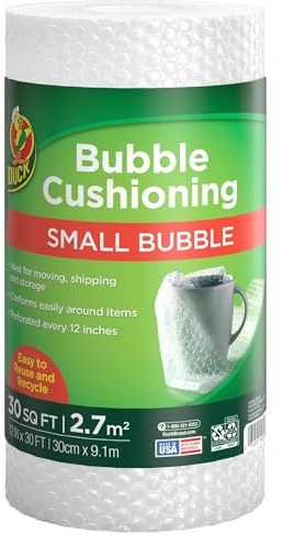 Duck Brand Small Bubble Cushioning Wrap for Moving & Shipping - 30 FT Bubble Packing Wrap for Extra Protection Packaging Boxes & Mailers - Clear Bubble Roll Moving Supplies, Perforated Every 12 in