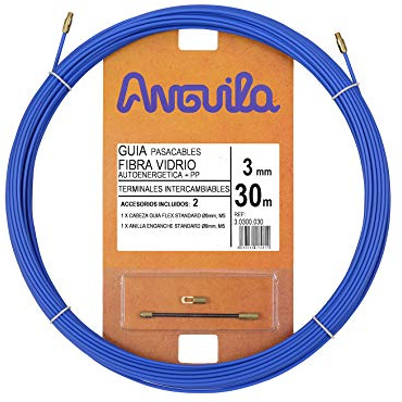 Anguila | Guía Pasacables | Fibra de Vidrio Reforzada + Propileno | Terminales Intercambiables | Color Azul | Diámetro 3mm | 30 Metros