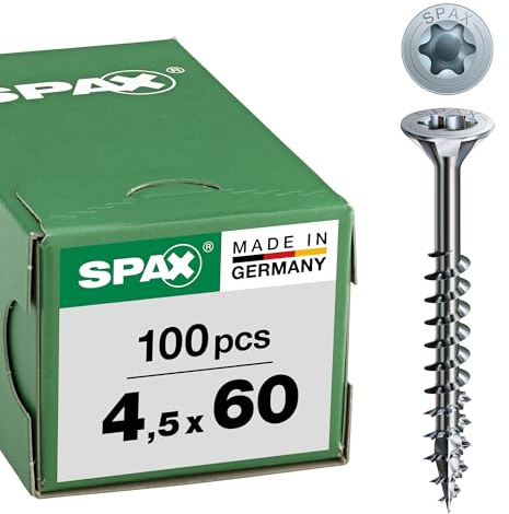 Spax T-STAR plus 191010450603 - Vite universale con testa svasata, 4CUT, filettatura parziale, lucida zincata tramite galvanizzazione, Zincato, 4,5 x 60 mm