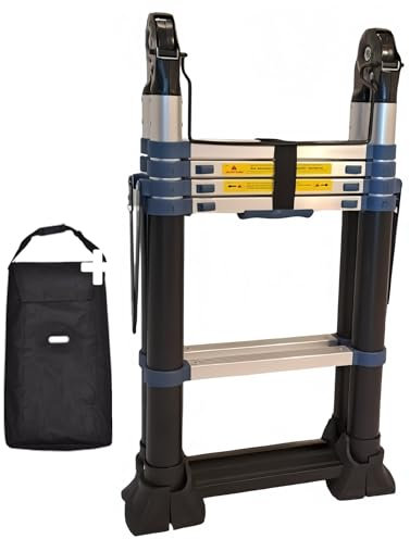 WORHAN 3.2m Escalera Doble Telescopica Pro Estabilizadores Retráctiles Multiuso Multifuncional Plegable Tijera Aluminio Anodizado Nueva Generación Calidad Alta 320cm con Bolsa K3.2A+Bag