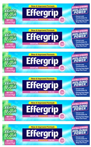 Effergrip Denture Adhesive Cream, Extra Strong Holding Power, 2.5 oz. (Pack of 6)