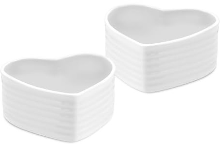 Portmeirion Sophie Conran Heart Ramekins Set of 2 – 4 Inch Porcelain Ramekin, Ceramic Souffle Set, Oven Safe Dessert Servers, Baking Molds, Snack & Dip Containers for Kitchen & Table