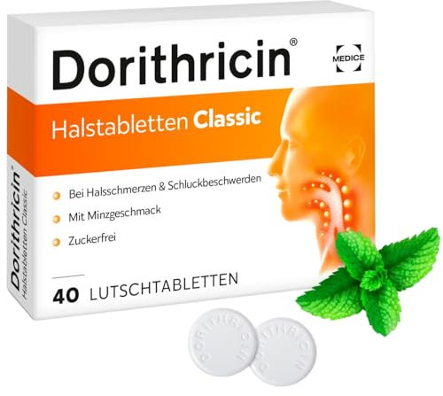 Dorithricin Halstabletten Classic 40 Lutschtabletten bei Halsschmerzen & Schluckbeschwerden - bekämpft Bakterien & Viren - Minzgeschmack - ab 2 J