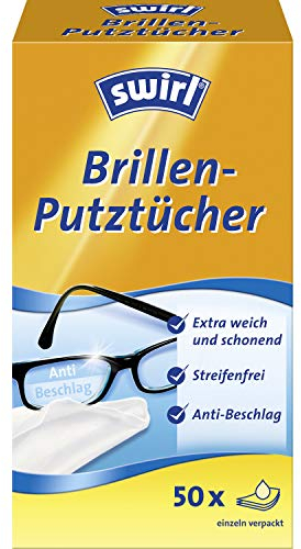 Swirl Brillen-Putztücher - alkoholhaltige feuchte Brillenreinigungstücher mit Anti-Beschlag-Effekt für klare Sicht, 4 x 50 Stück