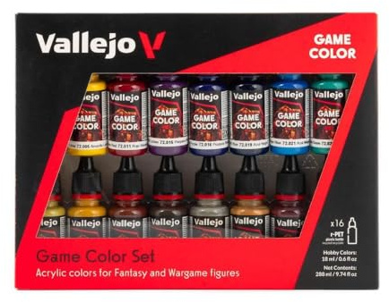 Vallejo Game Color Advanced Acrylic Paint Set, 16 Matte and Metallic Colors in 18 ml Dropper Bottles, Ideal for Fantasy Figures and Wargaming
