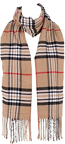 Hat To Socks Classic Unisex Plaid Winter Scarf - Super Soft Warm Tartan Check Wrap for Men and Women (Camel)