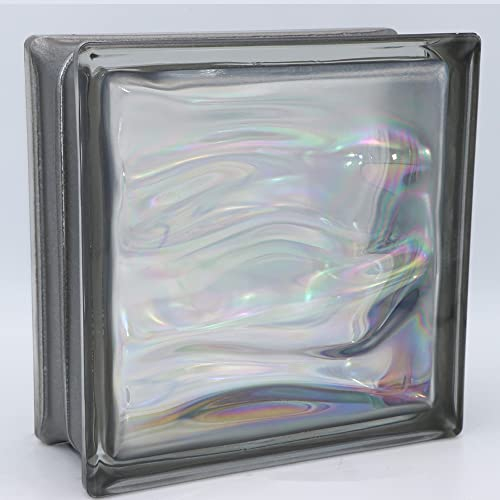 6 pièce BM briques de verre AQUA nacre anthracite brique de verre brillant 19x19x8 cm