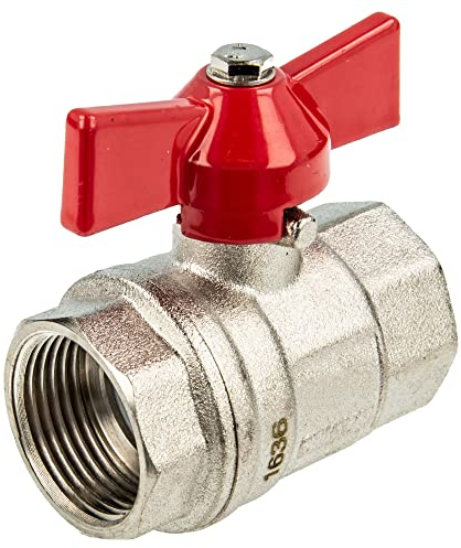 tecuro Valvola a sfera su entrambi i lati, filettatura interna G 3/4 pollici (DN 20), passaggio completo, maniglia ad ala rossa, ottone CW 617 N, livello di pressione PN25