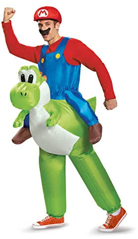 Disguise Adult Super Mario Bros Mario Ride On Yoshi Inflatable Costume | Video Game Riding On Costume for Men & Women
