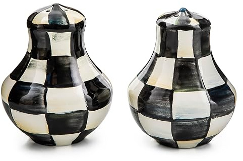 MACKENZIE-CHILDS Salt & Pepper Set, Small, Black-and-White Courtly Check