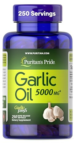 Puritan's Pride Premium Garlic Fresh 5000mg, Traditional Dietary Supplement for Heart Health and Circulation Support with Antioxidant Properties, 250 Rapid Release Softgels