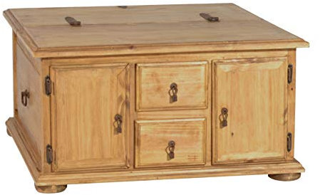 MiaMöbel Truhentisch Mexico Möbel 80x80 cm Landhausstil Massivholz Pinie Honig