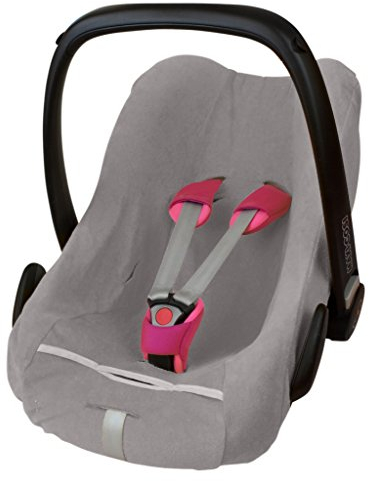 ByBoom - Frottee Sommerbezug, Schonbezug für Babyschale, Autositz, z.B. Maxi Cosi CabrioFix, City, Pebble; Designed in Germany, MADE IN EU, Farbe:Grau