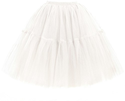 Babyonline Damen Tüllrock 5 Lage Prinzessin Kleider Knielang Petticoat Ballettrock Unterrock Pettiskirt Swing Einheitsgröße - Weiß
