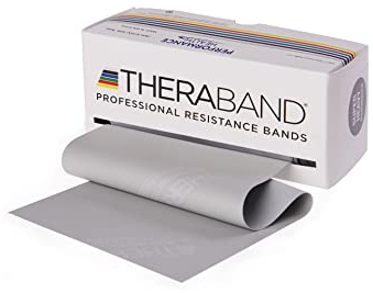 TheraBand 5,50m im Vorratsrolle | Fitnessband | Gymnastikband | Stretchband für Ganzkörpertraining | Widerstandsband | Terrabänder Therapie, Reha |100% Naturlatex Silber