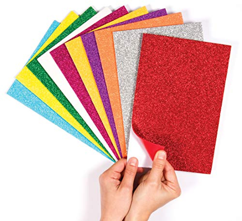 Baker Ross EF434 Self-Adhesive Glitter Foam Sheets - Creative Art Supplies for Kids, Seasonal Crafts and Decorations (Pack of 10)