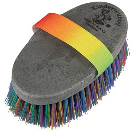 Haas Kinderwurzel Kinder - Kardätsche Mit Einer Bunt Melierten Borste Und Regenbogenfarbenen Gummihandschlaufe Bunt Sortiert