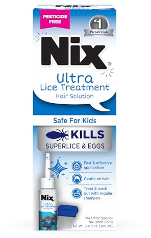 Nix Ultra Lice Treatment Hair Solution & Lice Comb, Kills Superlice & Eggs, 3.4 Fl Oz