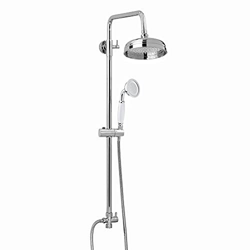 ENKI, Carre, RG018, Chrome, Dual Rigid Riser Kit with Round Watercan Overhead Showerhead and Hand Shower Set, Solid Stainless Steel Brass, Easy Clean Shower Head, Modern, Easy to Install
