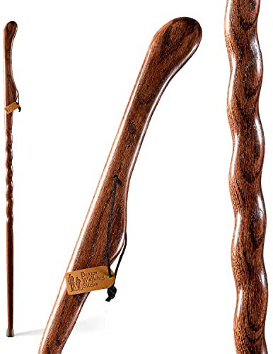 Brazos Handcrafted Wood Walking Stick, Twisted Oak, Hitchhiker Style Handle, for Men & Women, Made in the USA, Red, 48