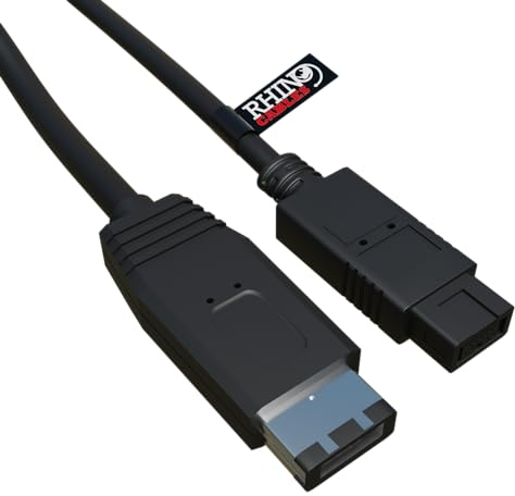 rhinocables FireWire 9-Pin to 6-Pin Cable – IEEE 1394B to 1394A Fast Data Transfer | Hot Swap, Plug & Play Lead for PCs, Laptops, External Hard Drives, Printers & AV Devices | 2m or 3m Option (2m)