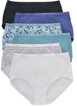 Hanes Women's Plus Size Panties Pack, Classic Cotton Brief Underwear, Moisture-Wicking (Colors May Vary), Solid/Print Mix, 6-Pack, 6