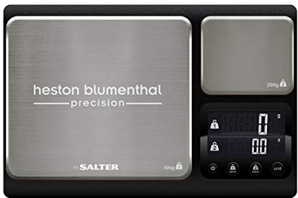 Heston Blumenthal Precision by Salter 1049A HBBKDR Digital Kitchen Scale – Dual Electronic Baking Scale, Large 10kg Platform, Small 200g Precision Platform, Add & Weigh Tare Function, Stainless Steel