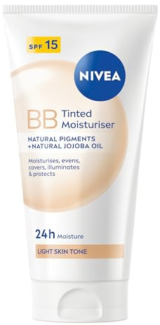NIVEA BB Tinted Moisturiser SPF 15 Light (3 x 50ml), 24 Hour Moisturising BB Cream with Jojoba Oil, Covers Imperfections and Evens Skin Tone, For Light Skin Tones
