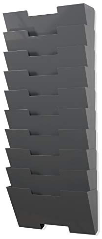 Vertikaler Aktenordner, Wandhalterung, Stahl, 10 Sektionen, modulares Design, breiter als Briefgröße, 33 cm, Mehrzweck-Organisierung, Display, Zeitschriften, Ordner, Ordner, Ordner, Grau