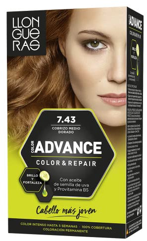 Llongueras Color Advance Tinte Pelo Mujer Coloración Permanente Color Intenso Hasta 5 semanas - Tono 7.43 Cobrizo Medio Dorado