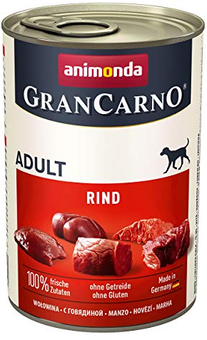 animonda GranCarno Hunde Nassfutter mit Rind pur (6 x 400 g), getreidefreies Hundenassfutter ohne Zucker, für ausgewachsene Hunde, mit frischen fleischigen Zutaten