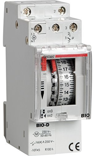 VEMER VE087300 BIO-D - Interruttore Orario Elettromeccanico a Cavalieri, Programmazione Giornaliera, 2 Moduli DIN, Grigio