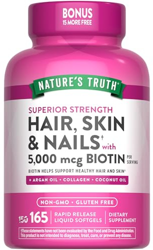 Nature's Truth Superior Strength Hair/Skin/Nails with Argan/Coconut Oil/Collagen, 165 Count